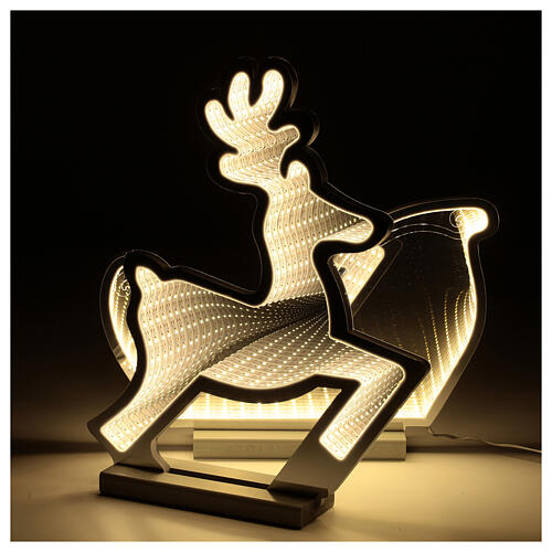 Infinity mirror Reindeer with sleigh, indoor light decoration with warm white LED 9
