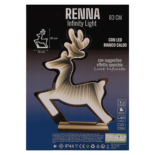 Infinity mirror Reindeer 80 cm indoor and outdoor light decoration with warm white LED 7