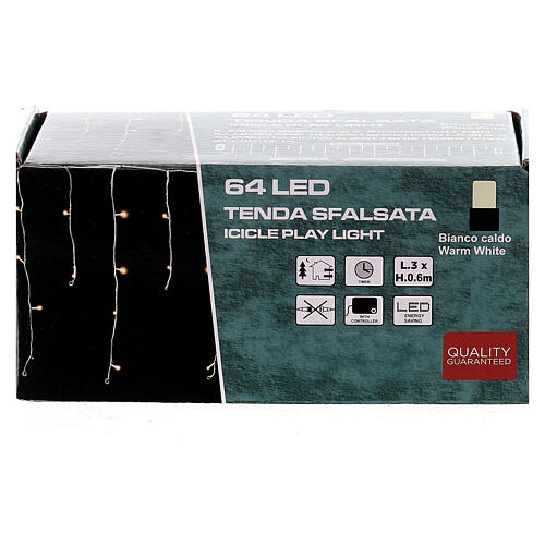 Cortina de estalactites luminosas 64 lâmpadas LED branco quente com temporizador, INTERIOR/EXTERIOR 5