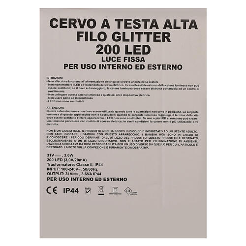 Cervo testa alta 200 led bianco ghiaccio int est filo glitter 100 cm 7
