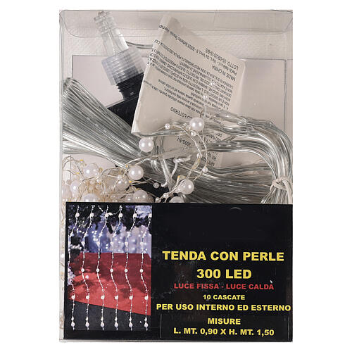 Rideau lumineux avec perles 300 nanoLEDs blanc froid chaud lumière fixe 6