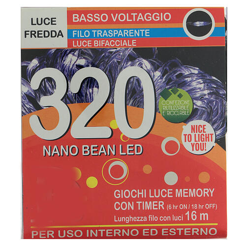 Cadena luces navideñas 320 nano bean led luz fría uso int/ext 16 m 6