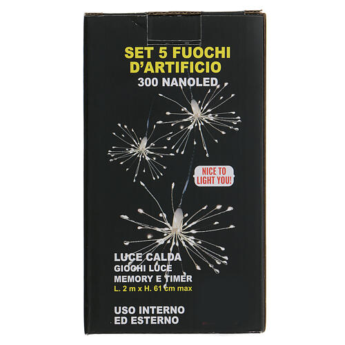 Cadena de fuegos artificiales 300 nano led luz cálida uso int/ext 2 m 5