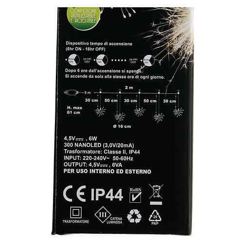 Cadena de fuegos artificiales 300 nano led luz cálida uso int/ext 2 m 6