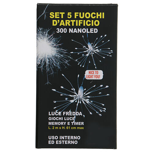 Rideau feux d'artifice 300 nanoLEDs, blanc froid, intérieur/extérieur, 2 m 4