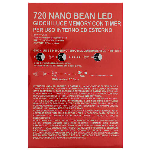 Cadena luces navideñas 720 nano bean led luz fría uso int/ext 16 m 7