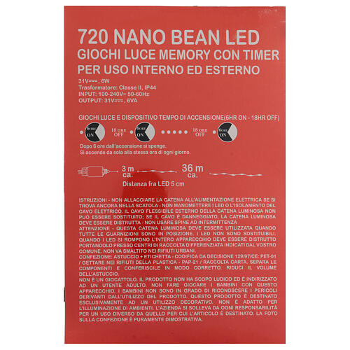 Cadena luces navideñas720 nano bean led luz cálida uso int/ext 16 m 7