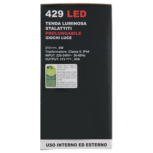 Cortina luminosa estalactites 429 luzes LED branco frio para interior/exterior 4 m 5