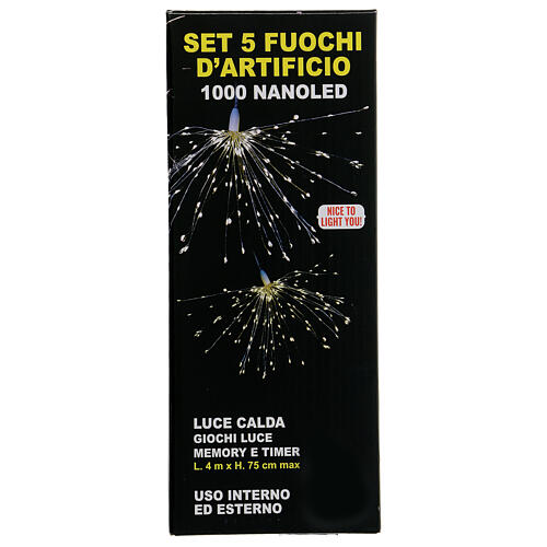 Set fuochi artificio 1000 nano led bianco caldo timer uso int/est 4 m 5