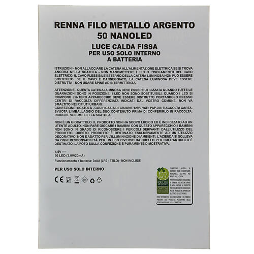 Renne fil argenté 50 nanoLEDs, blanc chaud, intérieur, h 60 cm 9