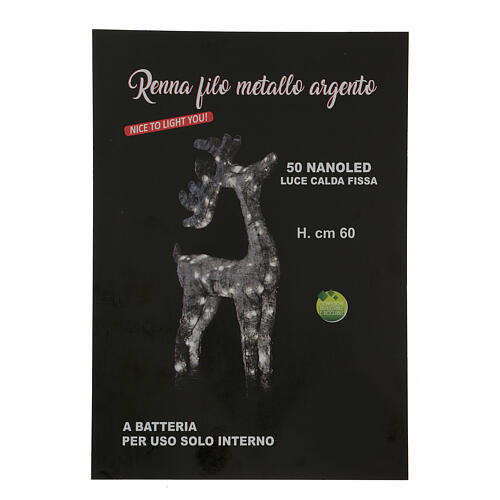 LED reindeer silver wire 50 nano warm lights indoor h. 60 cm 8