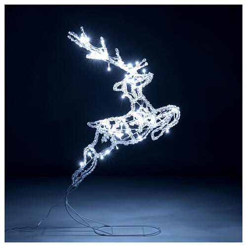 Renne qui saute, effet glace, 60 LEDs blanc froid, intérieur/extérieur, h 60 cm 1