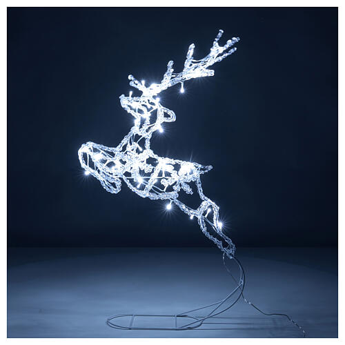 Renne qui saute, effet glace, 60 LEDs blanc froid, intérieur/extérieur, h 60 cm 3