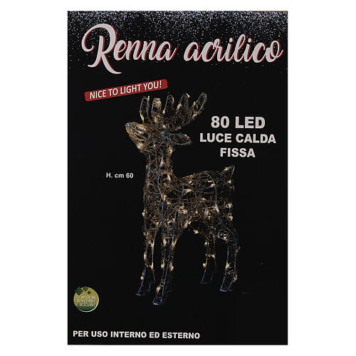 Reindeer acrylic 80 LEDs warm white indoor/outdoor h 60 cm 8