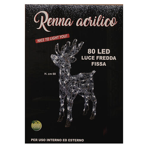 Acrylic reindeer with 80 LED lights, cold white, indoor/outdoor, h 60 cm 7