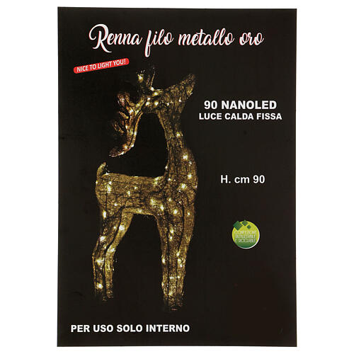 Reindeer with golden wire, 90 warm nanoLED lights, indoor, h 90 cm 7