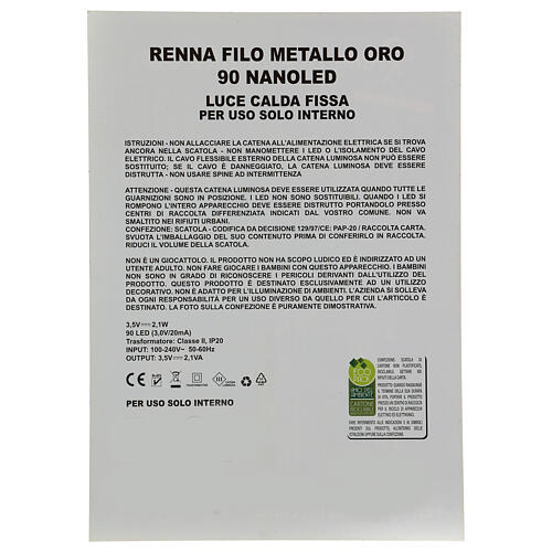 Reindeer with golden wire, 90 warm nanoLED lights, indoor, h 90 cm 8