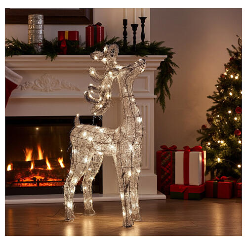 Reindeer with silver wire, 90 warm nanoLED lights, indoor, h 90 cm 2