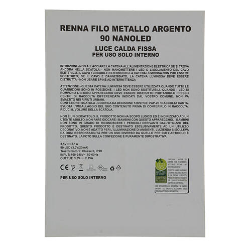 Renna filo argentato 90 nano led luce calda interno h 90 cm 9