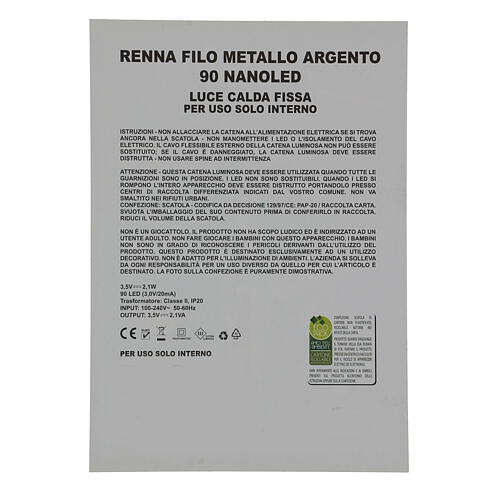 Renna filo argentato 90 nano led luce calda interno h 90 cm 10