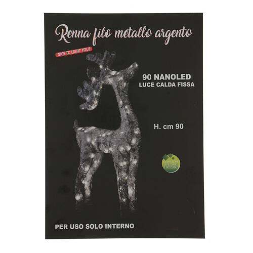 LED Reindeer silver wire 90 nano warm white light indoor h 90 cm 9