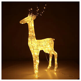 Glittery white reindeer with 260 warm white LED ligths, indoor/outdoor, h 130 cm