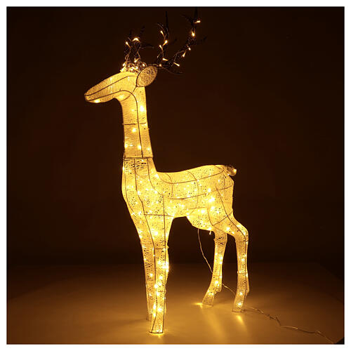 Glittery white reindeer with 260 warm white LED ligths, indoor/outdoor, h 130 cm 1
