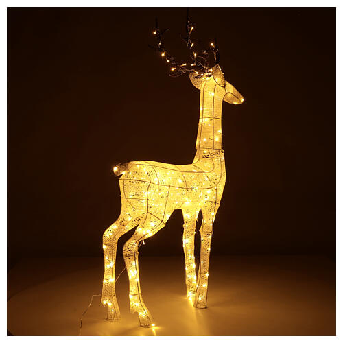 Glittery white reindeer with 260 warm white LED ligths, indoor/outdoor, h 130 cm 2
