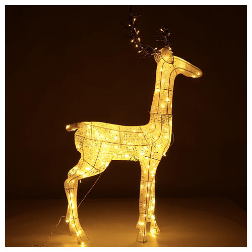 Glittery white reindeer with 260 warm white LED ligths, indoor/outdoor, h 130 cm 3