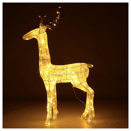 Glittery white reindeer with 260 warm white LED ligths, indoor/outdoor, h 130 cm 6