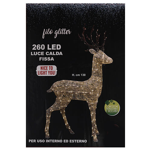 Glittery white reindeer with 260 warm white LED ligths, indoor/outdoor, h 130 cm 7
