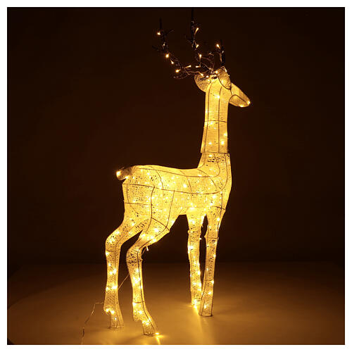 Glittery white reindeer with 260 warm white LED ligths, indoor/outdoor, h 130 cm 3