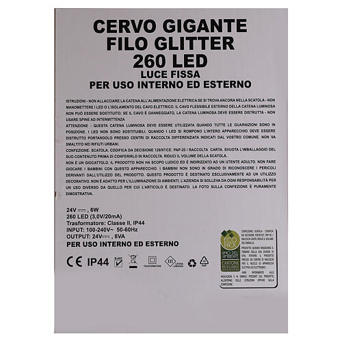 Renna bianca luminosa glitter 260 led bianco caldo int/est h. 130 cm 8