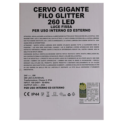 Renna bianca luminosa glitter 260 led bianco caldo int/est h. 130 cm 9