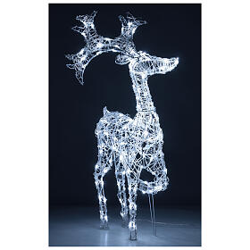 Lighted reindeer, h 90 cm, crystal-effect wire, 140 cold LED lights, indoor/outdoor
