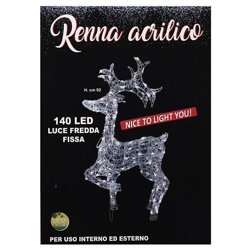 Renne lumineux h 90 cm fil cristal 140 lumières LED blanc froid intérieur/extérieur 8