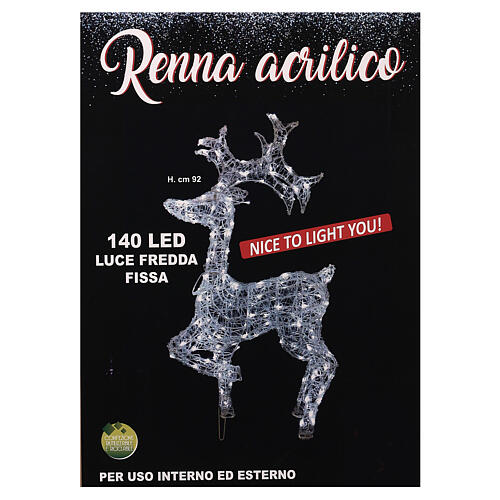 Renne lumineux h 90 cm fil cristal 140 lumières LED blanc froid intérieur/extérieur 9
