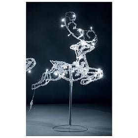 Lighted reindeers with sleigh, crystal-effect wire, 120 cold LED flashing lights, indoor/outdoor