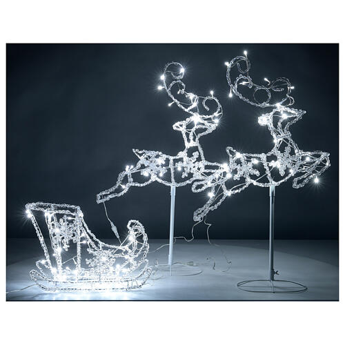 Lighted reindeers with sleigh, crystal-effect wire, 120 cold LED flashing lights, indoor/outdoor 1