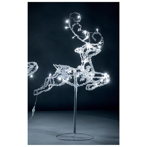 Lighted reindeers with sleigh, crystal-effect wire, 120 cold LED flashing lights, indoor/outdoor 2