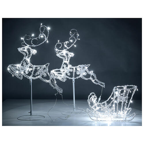 Lighted reindeers with sleigh, crystal-effect wire, 120 cold LED flashing lights, indoor/outdoor 3