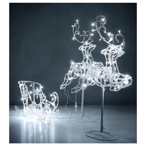 Lighted reindeers with sleigh, crystal-effect wire, 120 cold LED flashing lights, indoor/outdoor 5