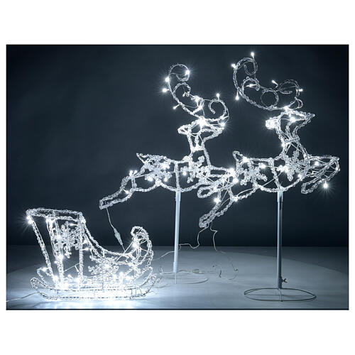 Couple rennes avec traîneau fil cristal 120 lumières LED blanc froid clignotant intérieur/extérieur 1