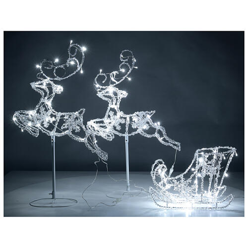 Couple rennes avec traîneau fil cristal 120 lumières LED blanc froid clignotant intérieur/extérieur 3