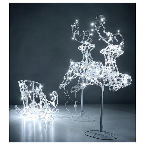 Couple rennes avec traîneau fil cristal 120 lumières LED blanc froid clignotant intérieur/extérieur 5