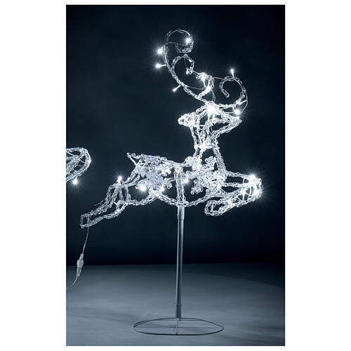 Trenó com duas renas decoração luminosa 120 lâmpadas LED branco frio, 93x130x25 cm 2