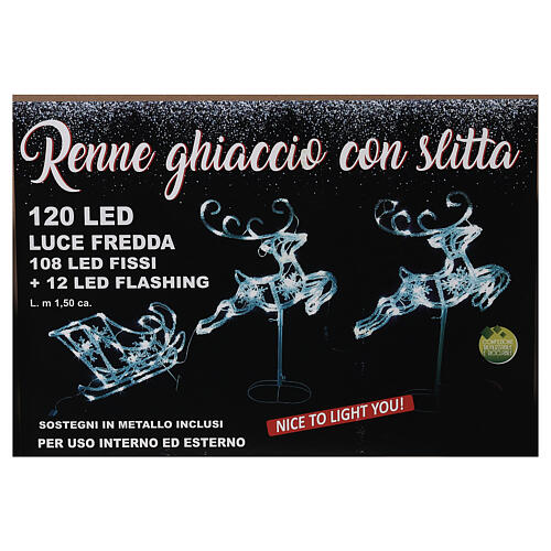 Trenó com duas renas decoração luminosa 120 lâmpadas LED branco frio, 93x130x25 cm 7
