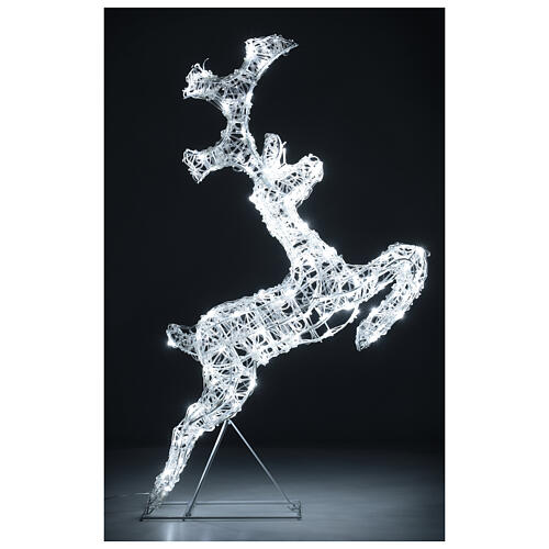 Renifer skaczący drut z efektem kryształu, 120 led biały lodowaty, h 80 cm 1