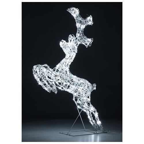 Renifer skaczący drut z efektem kryształu, 120 led biały lodowaty, h 80 cm 2