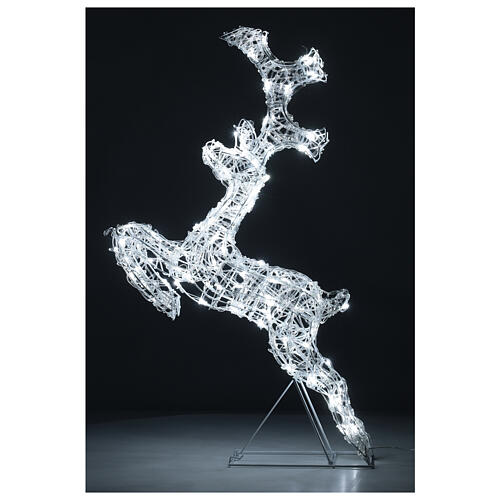 Renifer skaczący drut z efektem kryształu, 120 led biały lodowaty, h 80 cm 5